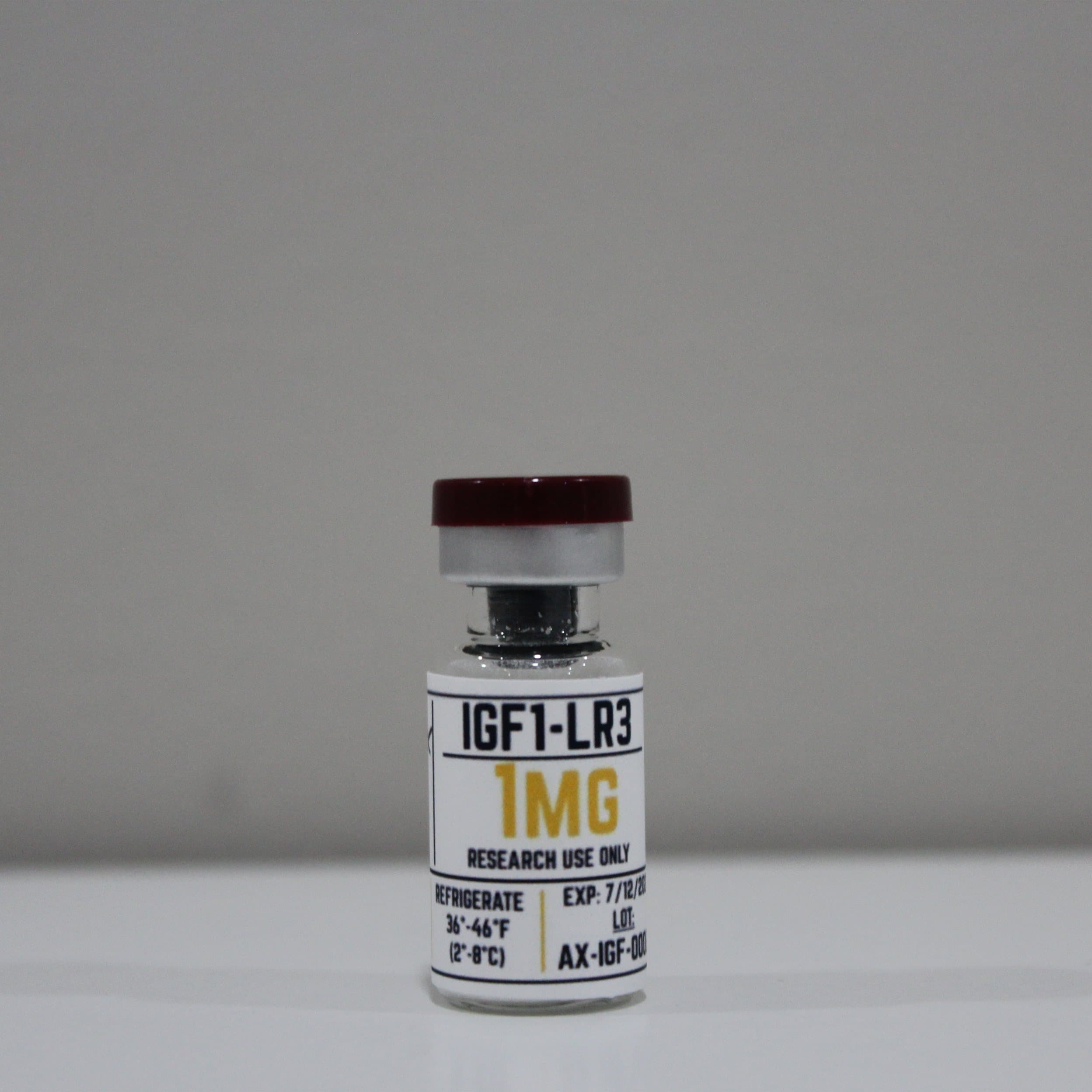 IGF-1 LR3 1mg research peptide vial, ≥99% (HPLC) purity, COA verified
